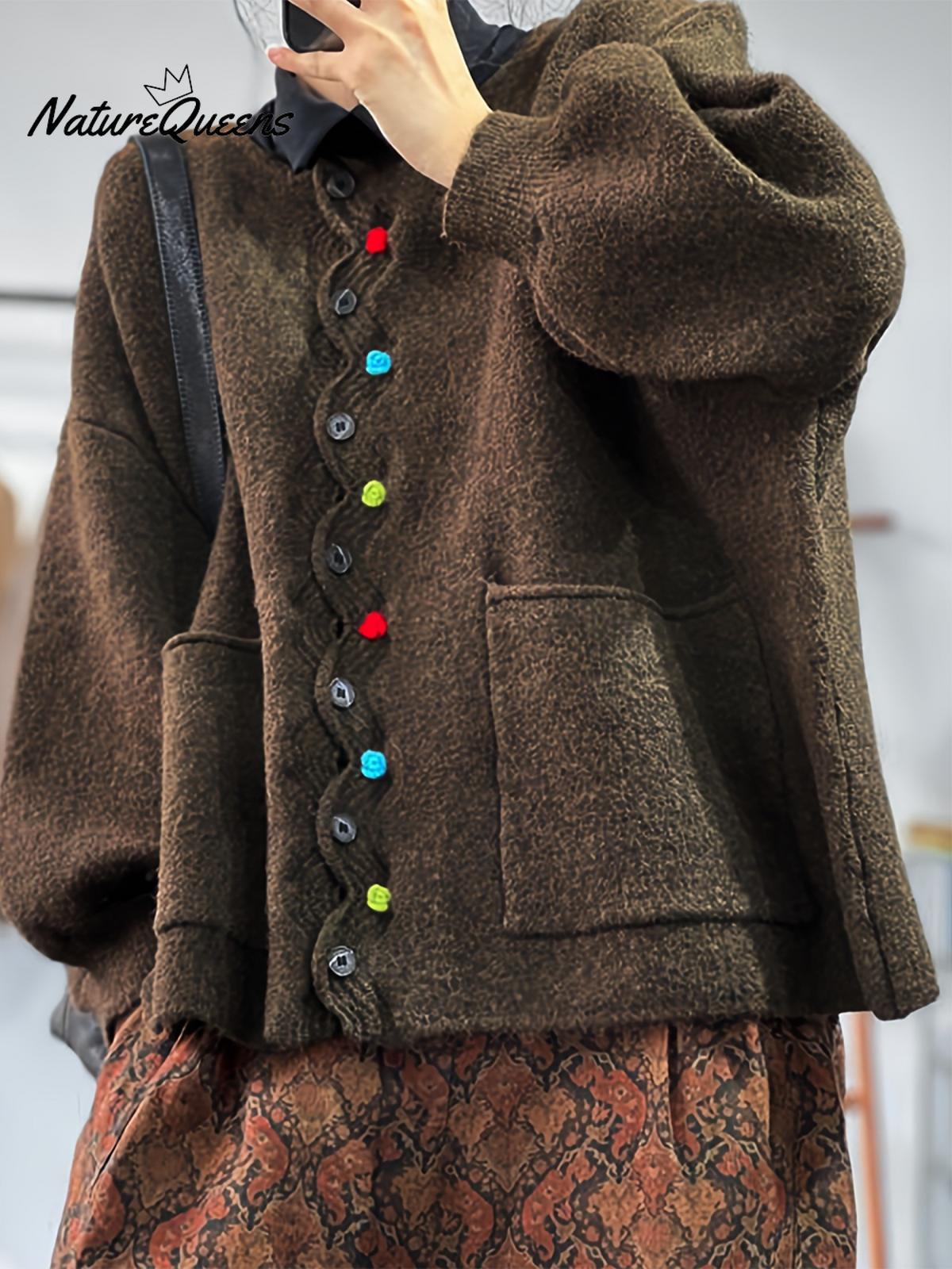 Colorful Button Thick Wool Loose Cardigan Sweater