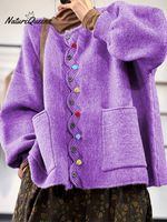 Colorful Button Thick Wool Loose Cardigan Sweater