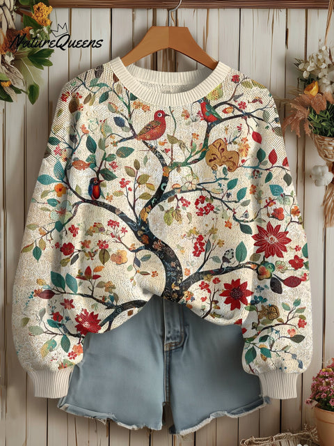 Women's boho bird flower life tree nature art Sweater