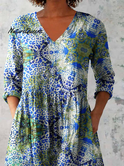 Women's Elegant Floral Pattern Round Neck Cotton and Linen Top