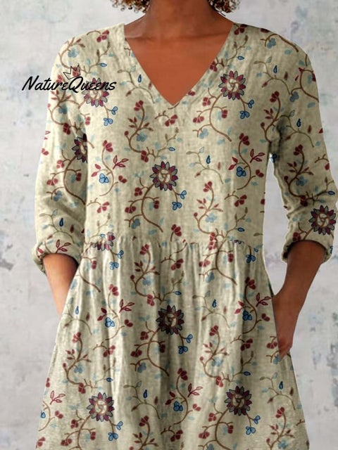 Women's Elegant Floral Print Cotton and Linen Top