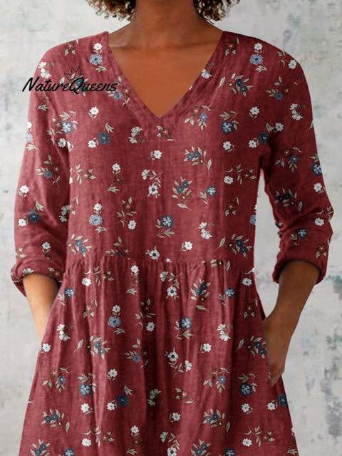 Women's Elegant Floral Print Cotton and Linen Top