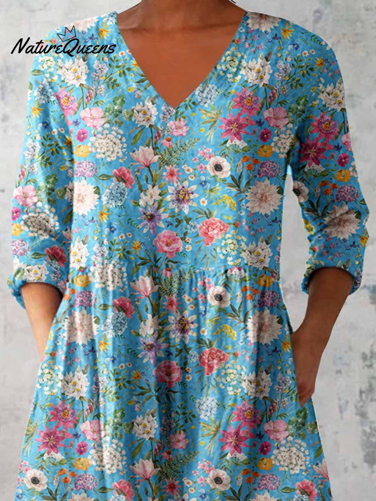 Women's Elegant Floral Print Cotton and Linen Top