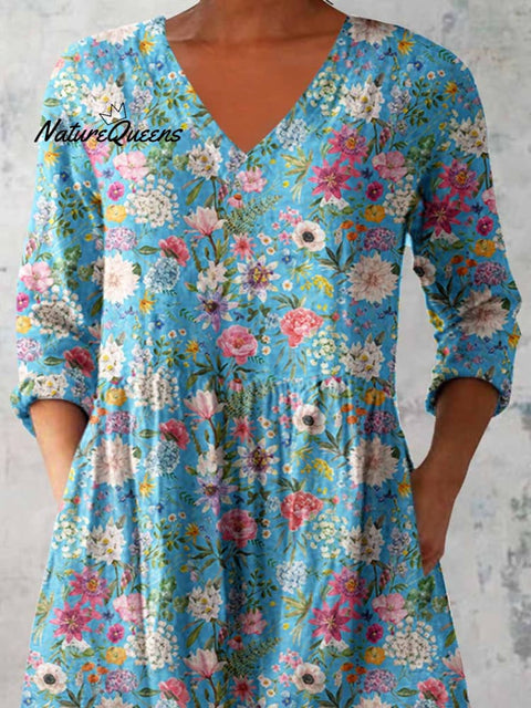 Women's Elegant Floral Print Cotton and Linen Top