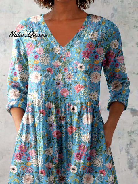 Women's Elegant Floral Print Cotton and Linen Top