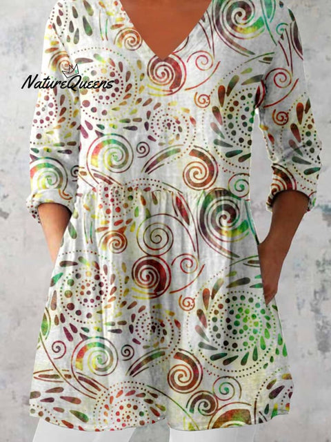 Women's Elegant Floral Print Cotton and Linen Top