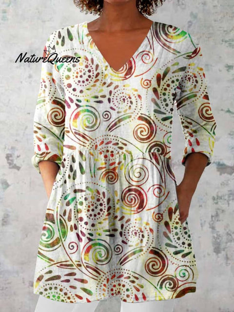 Women's Elegant Floral Print Cotton and Linen Top