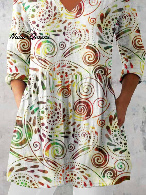 Women's Elegant Floral Print Cotton and Linen Top