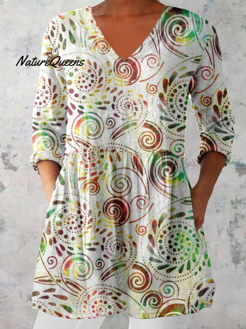 Women's Elegant Floral Print Cotton and Linen Top