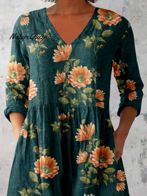 Women's Elegant Floral Print Cotton and Linen Top