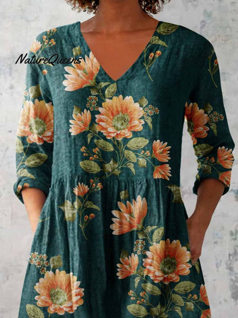 Women's Elegant Floral Print Cotton and Linen Top