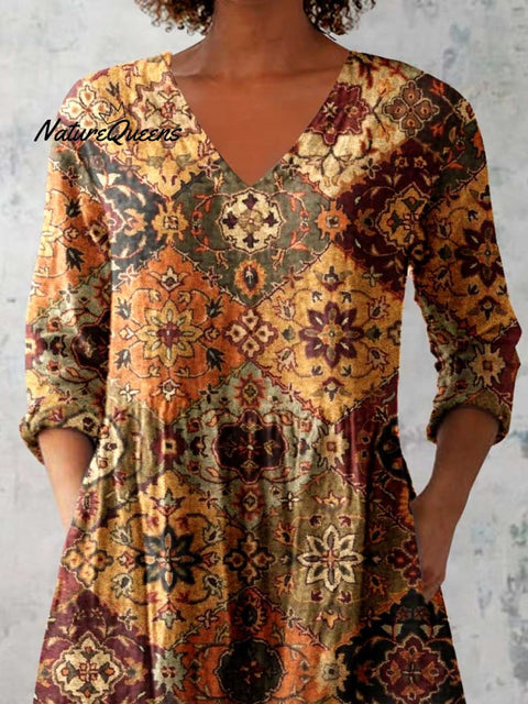 Women's Elegant Ethnic Pattern Cotton and Linen Round Neck Top