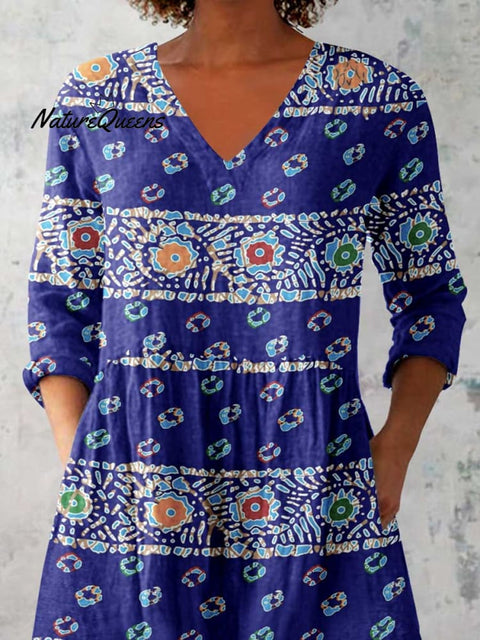 Women's Elegant Ethnic Pattern Cotton and Linen Round Neck Top