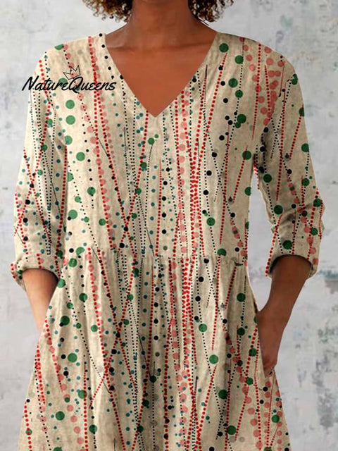 Women's Elegant Polka Dot Round Neck Cotton and Linen Top