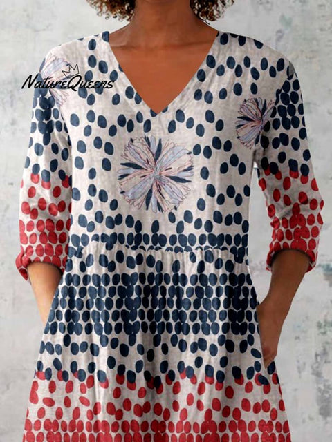 Women's Elegant Polka Dot Round Neck Cotton and Linen Top