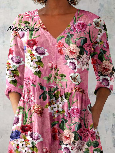 Women's Elegant Floral Round Neck Cotton and Linen Top