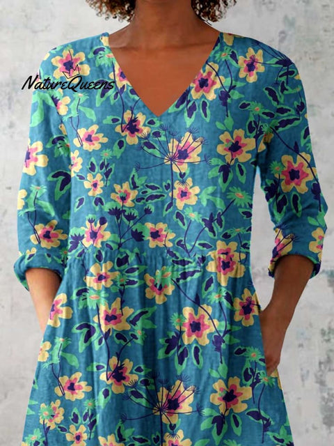 Women's Elegant Floral Cotton and Linen Top