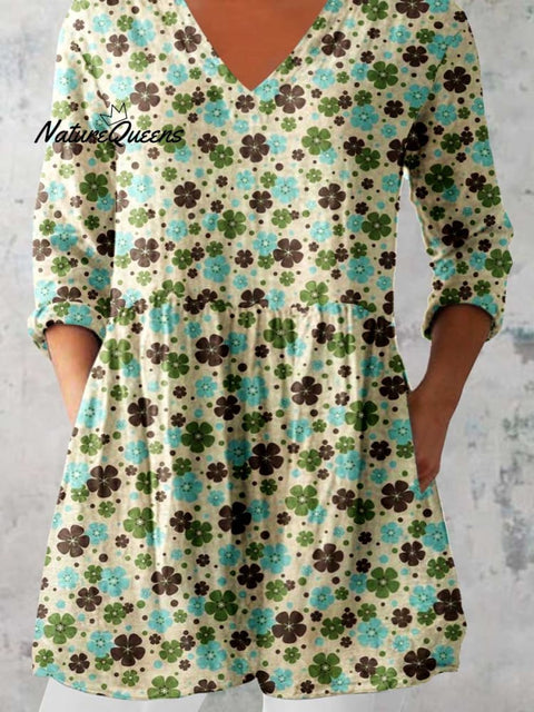 Women's Elegant Floral Cotton and Linen Top