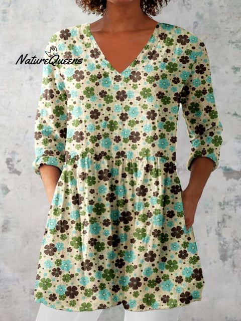 Women's Elegant Floral Cotton and Linen Top