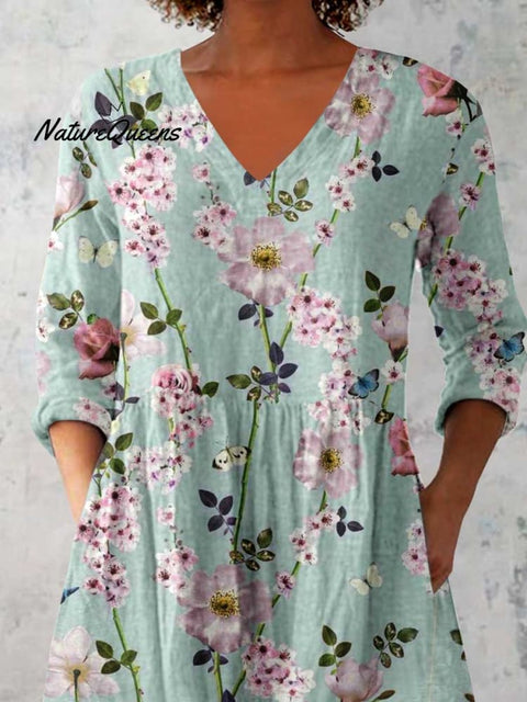 Women's Elegant Floral Cotton and Linen Top