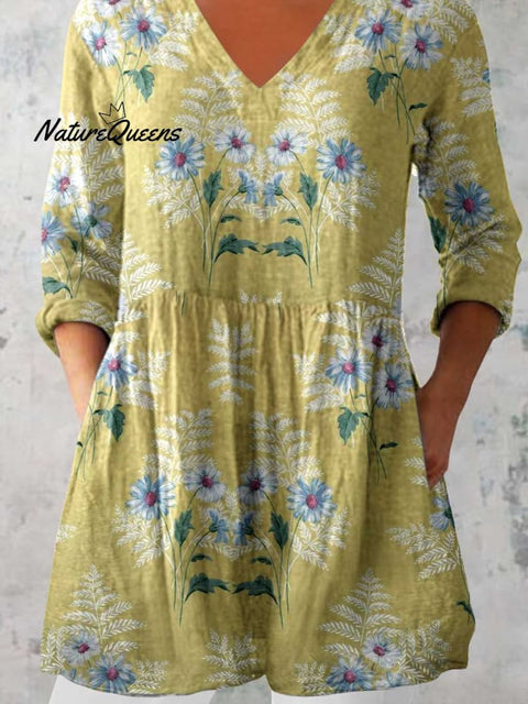 Women's Elegant Floral Cotton and Linen Top