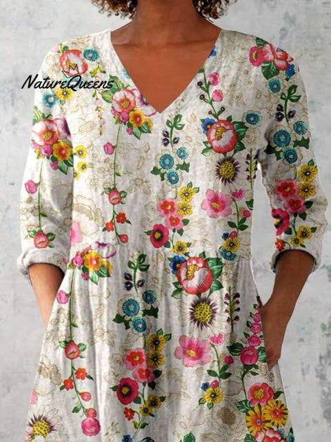 Women's Elegant Floral Cotton and Linen Top