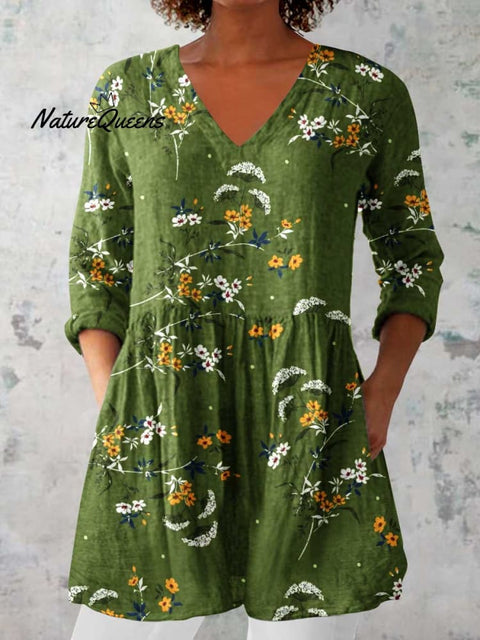 Women's Elegant Floral Cotton and Linen Top