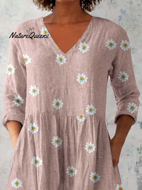 Women's Elegant Floral Print Pattern Cotton and Linen Top