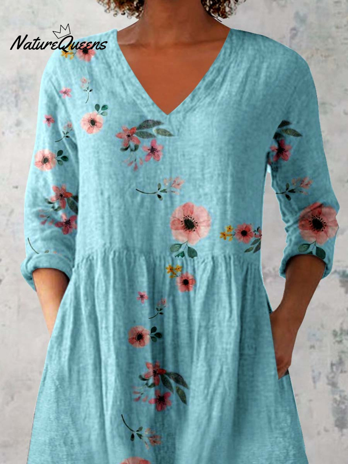 Women's Elegant Floral Print Pattern Cotton and Linen Top