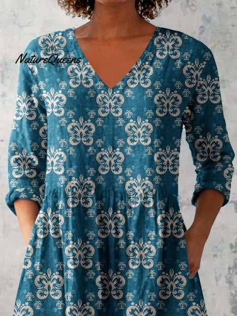 Women's Elegant Floral Print Pattern Cotton and Linen Top