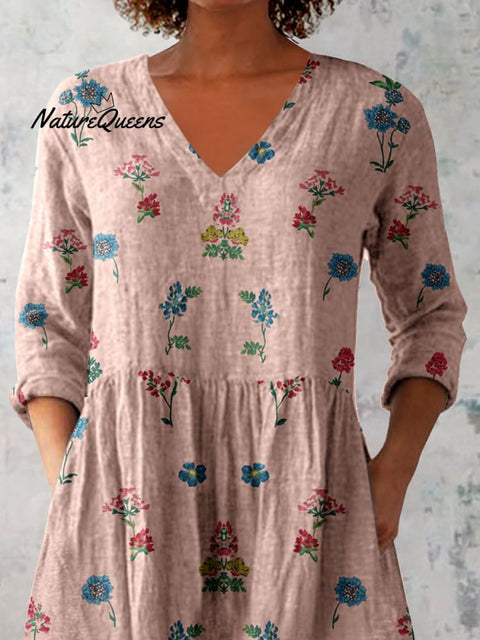 Women's Elegant Floral Print Pattern Cotton and Linen Top