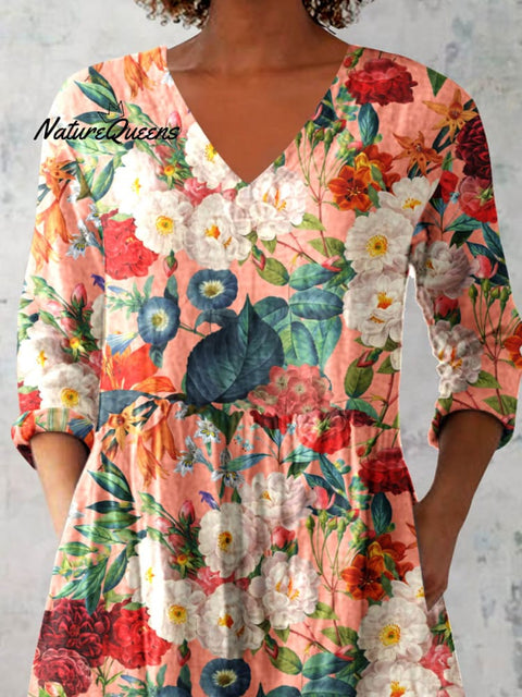 Women's Elegant Floral Pattern Cotton and Linen Top