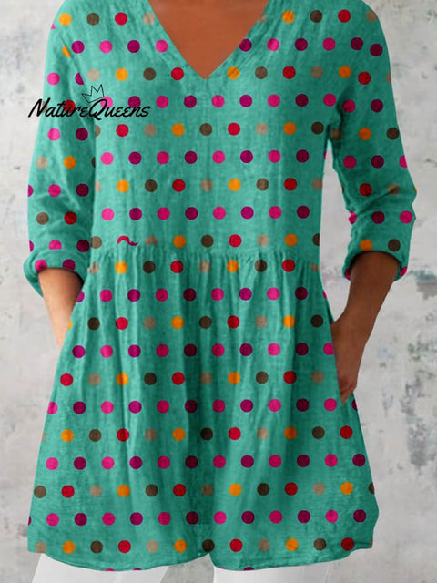 Women's ElegantPolka Dot Pattern Cotton and Linen Top