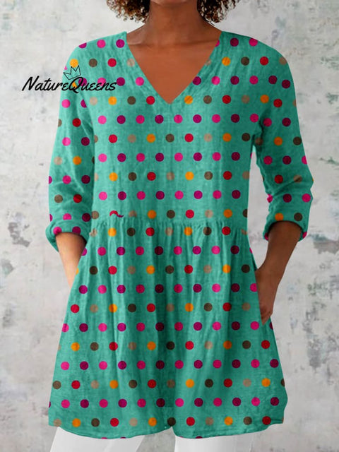 Women's ElegantPolka Dot Pattern Cotton and Linen Top