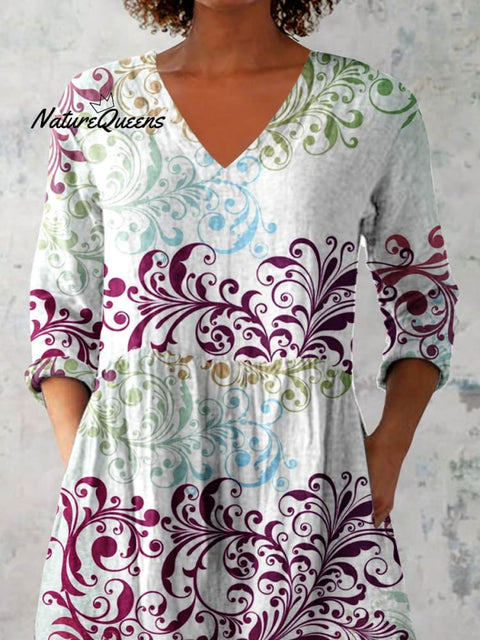 Women's Elegant Decorative Floral Pattern Cotton and Linen Top