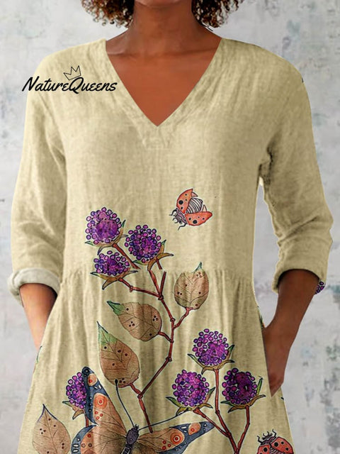 Women's Elegant Floral Pattern Cotton and Linen Top