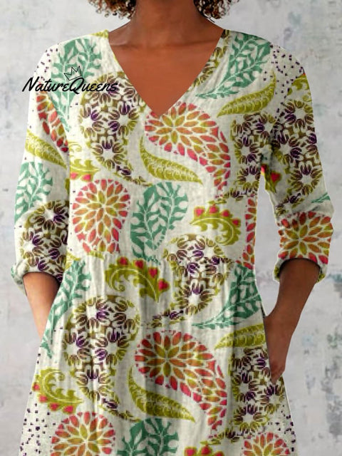 Women's Elegant Floral Pattern Cotton and Linen Top