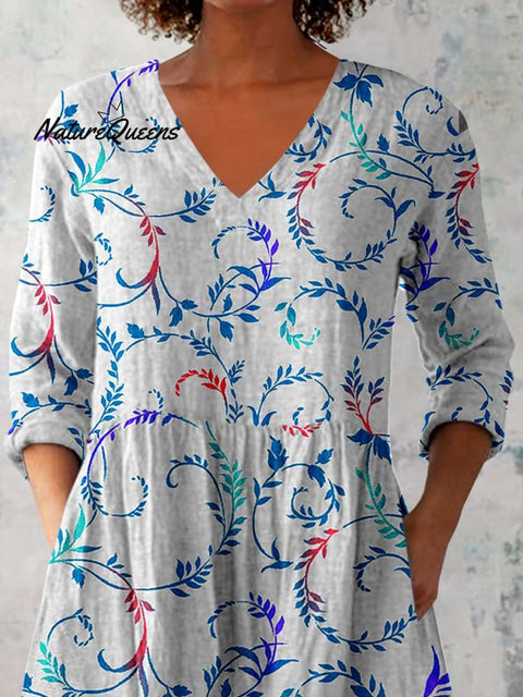 Women's Elegant Floral Pattern Cotton and Linen Top