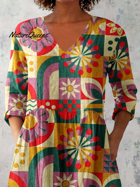 Women's Retro Geometric Pattern Cotton and LinenTop