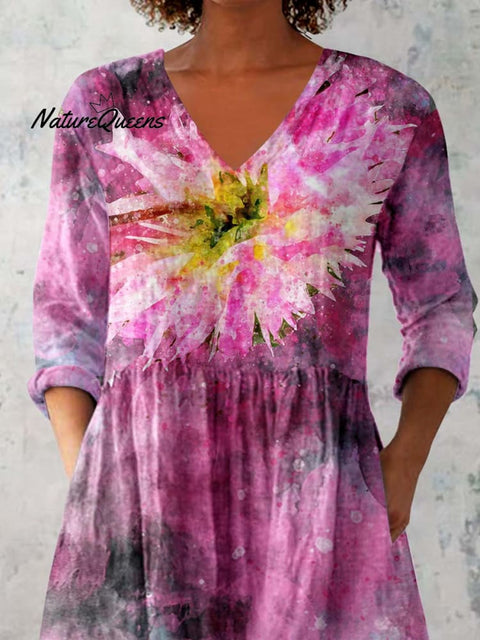 Women's Elegant Floral Pattern Cotton and Linen Top