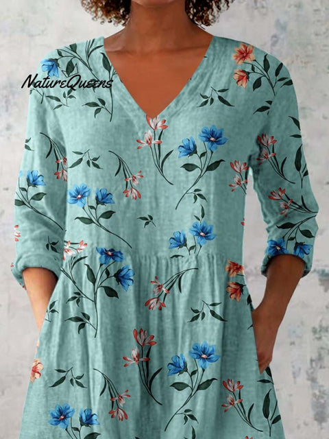 Women's Elegant Floral Pattern Cotton and Linen Top