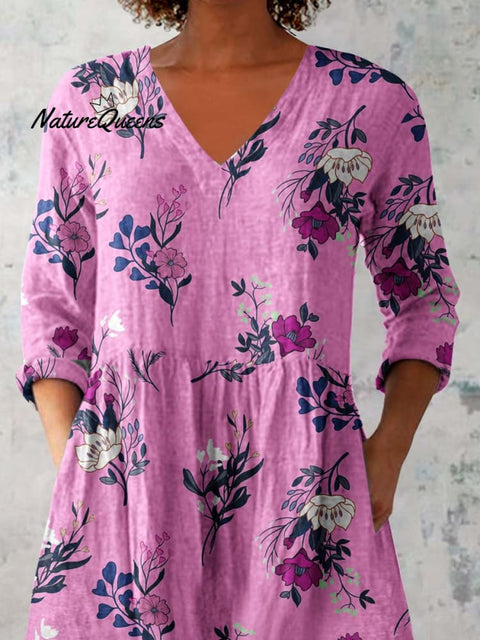 Women's Elegant Floral Pattern Cotton and Linen Top