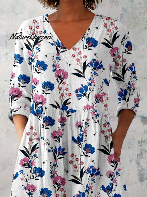 Women's Elegant Floral Pattern Cotton and Linen Top