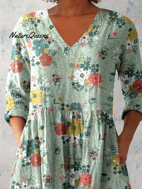 Women's Elegant Floral Pattern Cotton and Linen Top