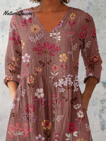Women's Elegant Floral Pattern Cotton and Linen Top
