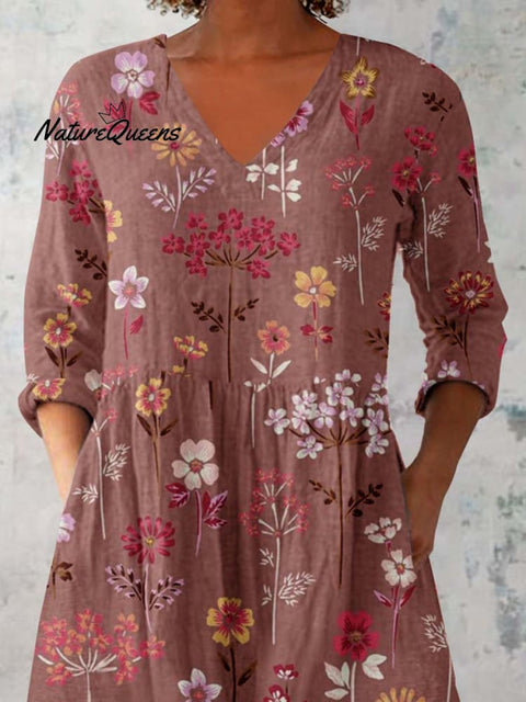 Women's Elegant Floral Pattern Cotton and Linen Top