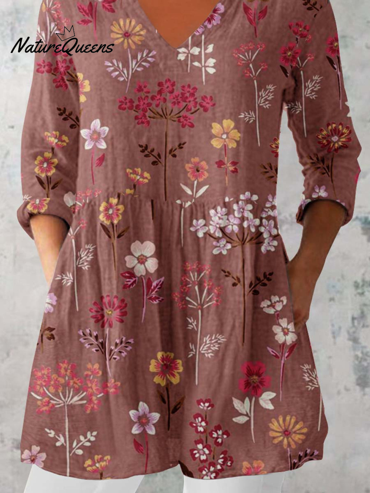Women's Elegant Floral Pattern Cotton and Linen Top