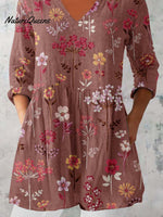 Women's Elegant Floral Pattern Cotton and Linen Top