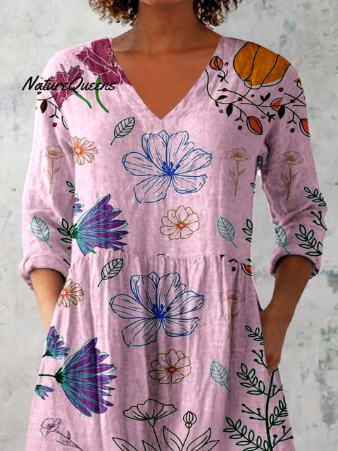 Women's Elegant Floral Pattern Cotton and Linen Top