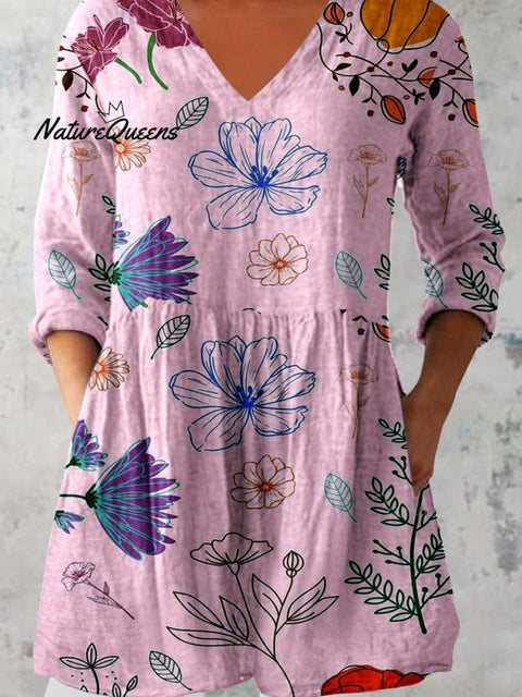 Women's Elegant Floral Pattern Cotton and Linen Top